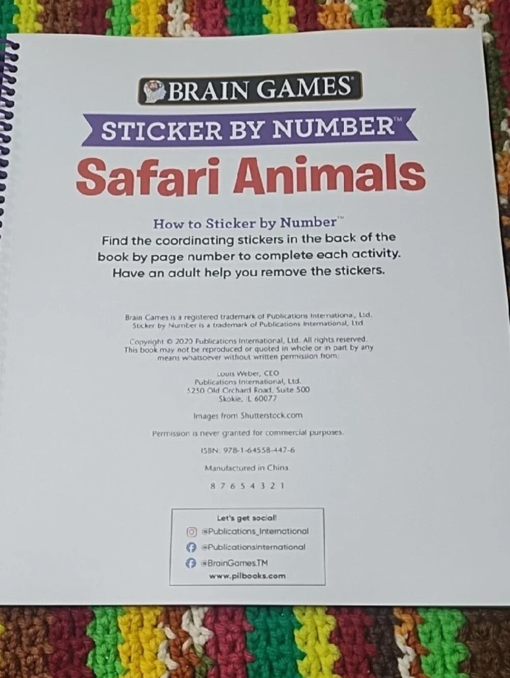 Safari Animals Sticker-by-Number Activity Book - Orange New. Age 3 And Up.